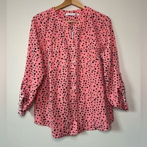 Notations Petite 3/4 Sleeve Roll Tab Y Neck Blouse